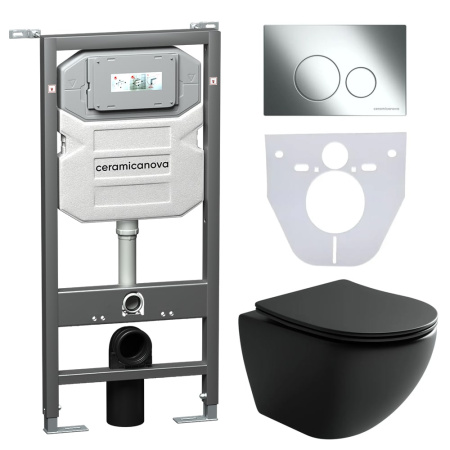 Инсталляция с кнопкой + унитаз + шумоизоляция Ceramica Nova CN4002MB_1001CH_1000